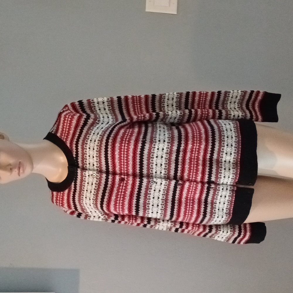 🔥🔥Talbots Fair Isle Nylon & Lambswool Cardigan sweater red Black M